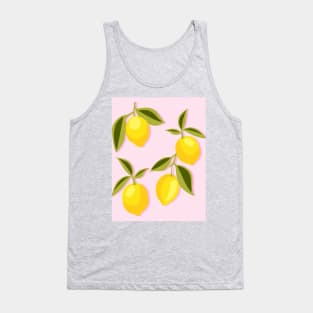 Lemon Pattern and Leaves on Baby Pink Tank Top